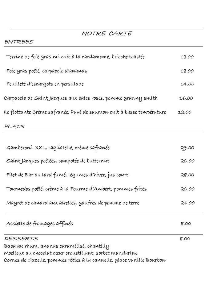 Menu au Le Bistrot de Guillaume restaurant, Moulins