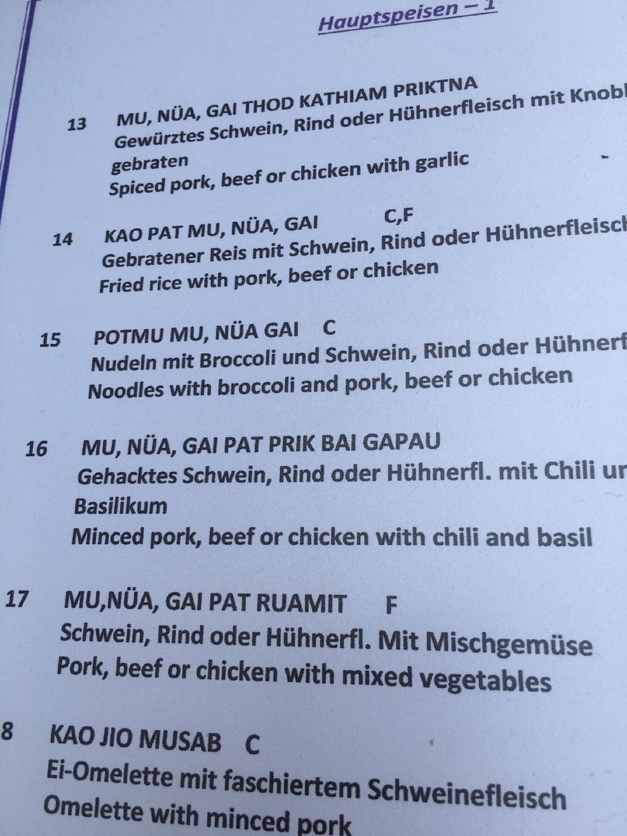 Carta de Lemon Leaf Thai Restaurant, Viena