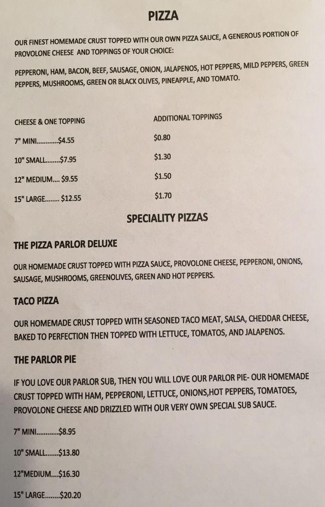 Menu at Pizza Parlor II pizzeria, Killbuck