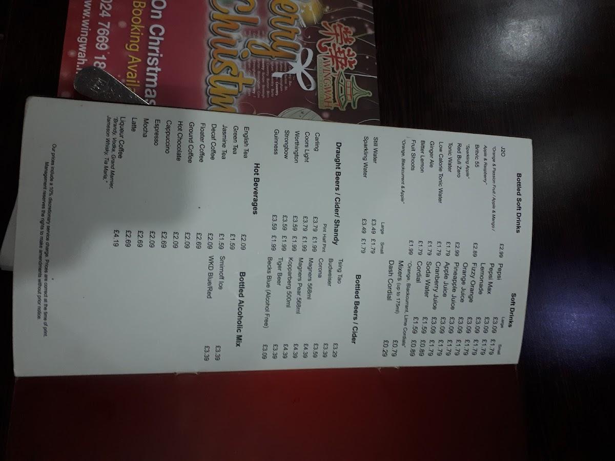 Menu at Wing Wah Chinese Restaurant Coventry, Coventry