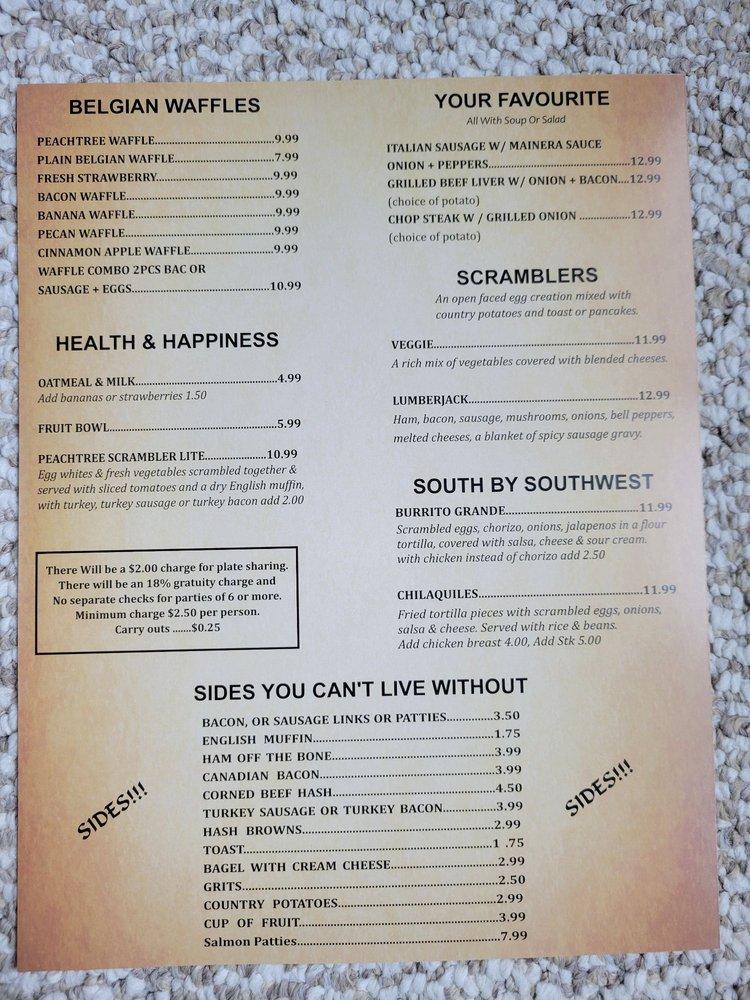 Menu at Peachtree Cafe, Matteson