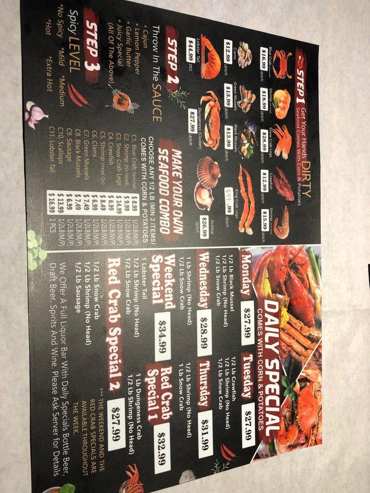 Menu at Red Crab Juicy Seafood restaurant, Durham