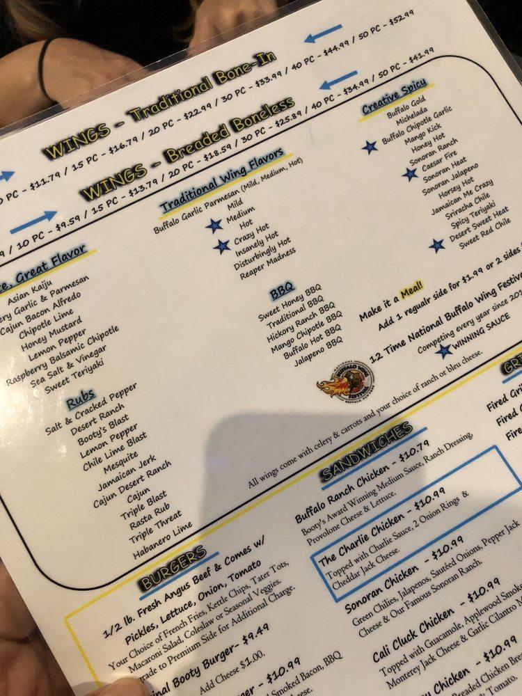 Menu at Booty's Wings Burgers & Beer pub & bar, Surprise
