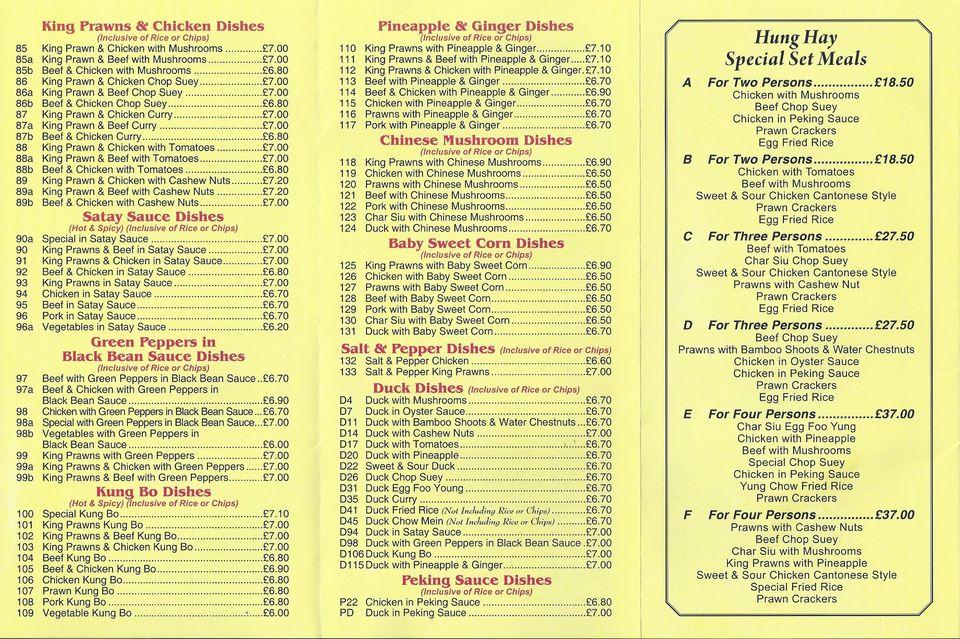 Menu at Hung Hay Chop Suey House fast food, Spennymoor