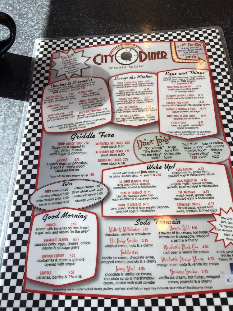 Menu at Sami's City Diner restaurant, Anchorage
