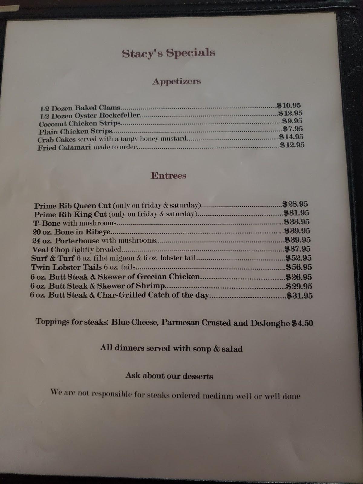 Menu at Stacy's Cafe, Bellwood