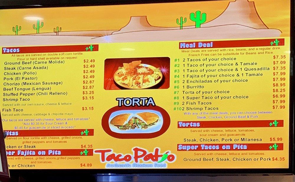 Menu at Taco Patio restaurant, Bellwood, Butterfield Rd