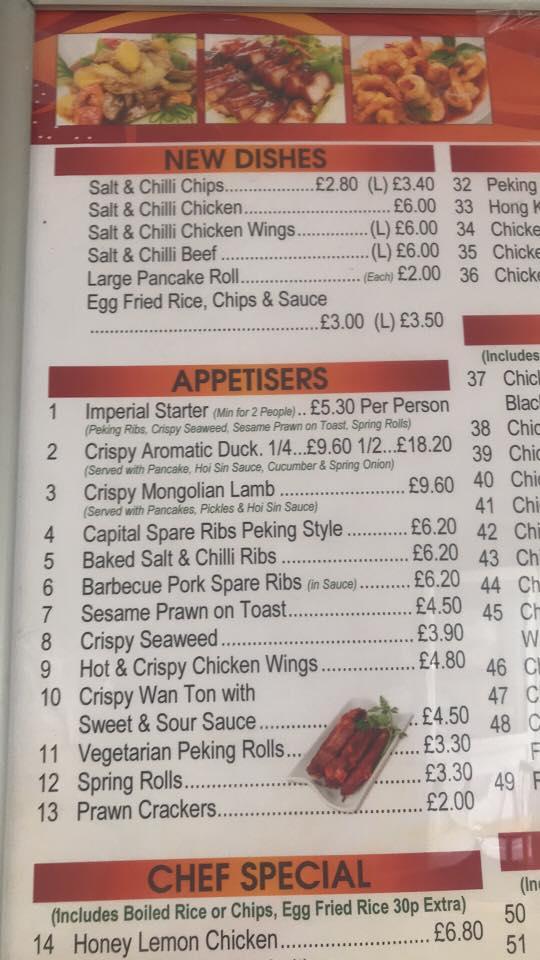 Menu at Beijing Garden fast food, Ulverston