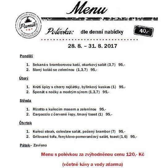 Menu at Restaurace Parník restaurant, Ostrava