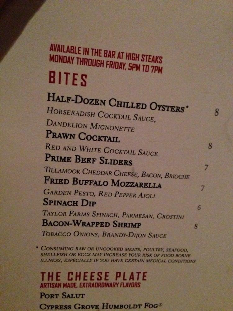Menu at High Steaks steakhouse, Lincoln