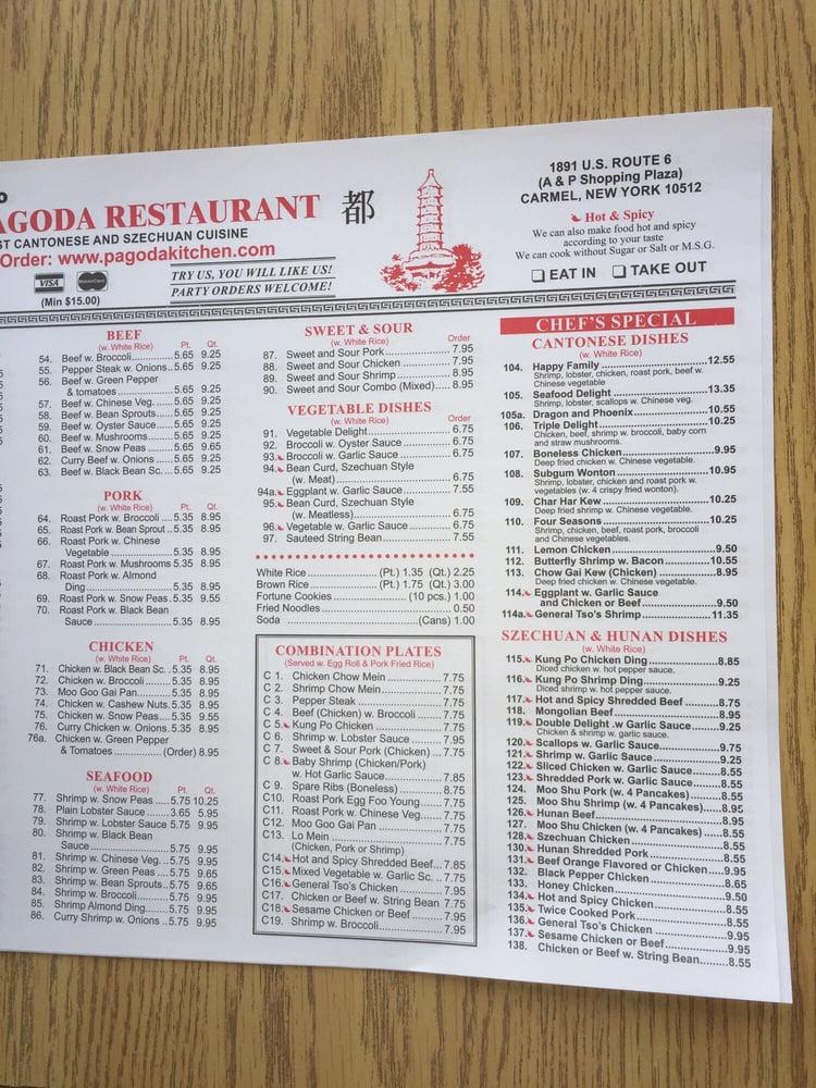 Menu at New Pagoda Kitchen Inc restaurant, Carmel Hamlet