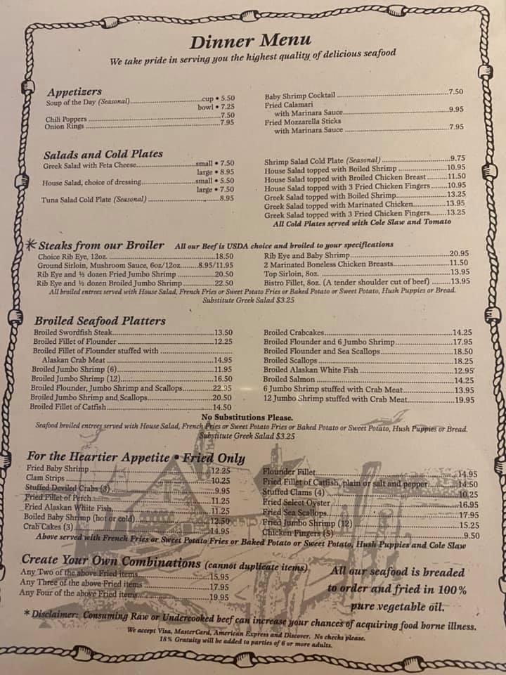 Menu at Coach House Seafood & Steak steakhouse, Black Mountain