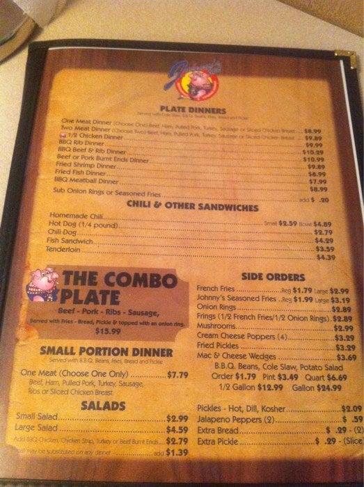 Menu at Johnny's BBQ, Mission