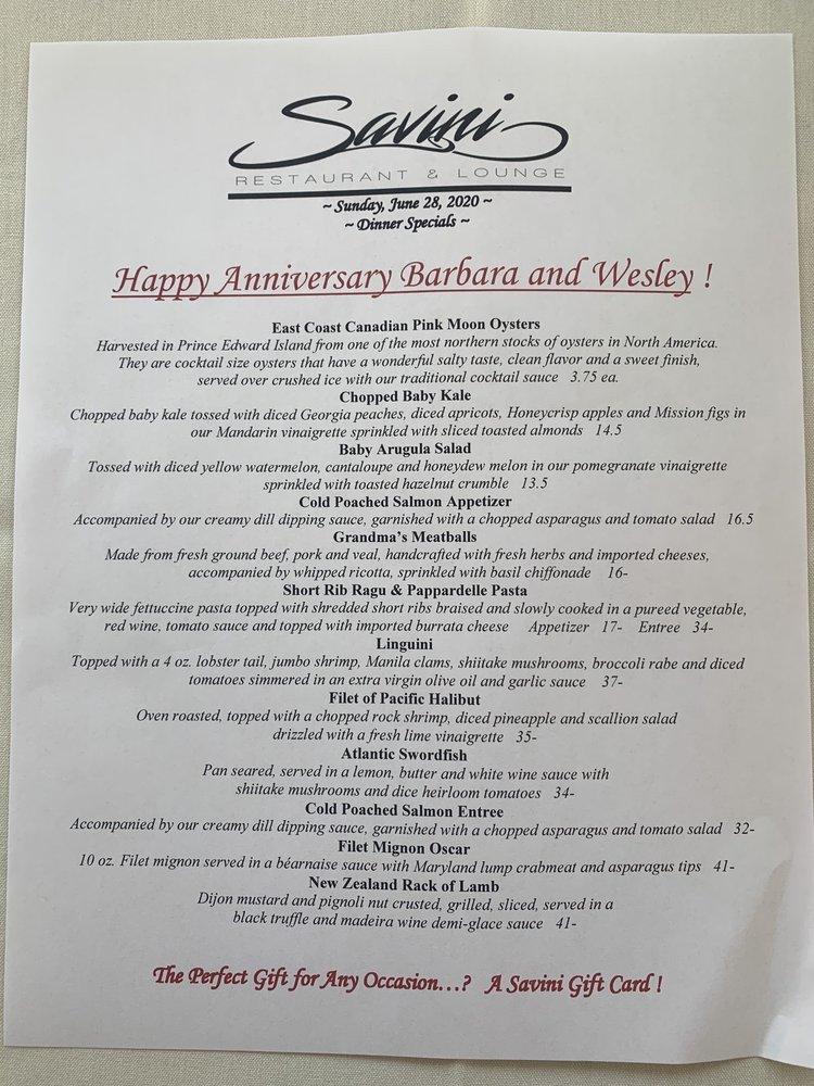 Menu at Savini Restaurant, Allendale