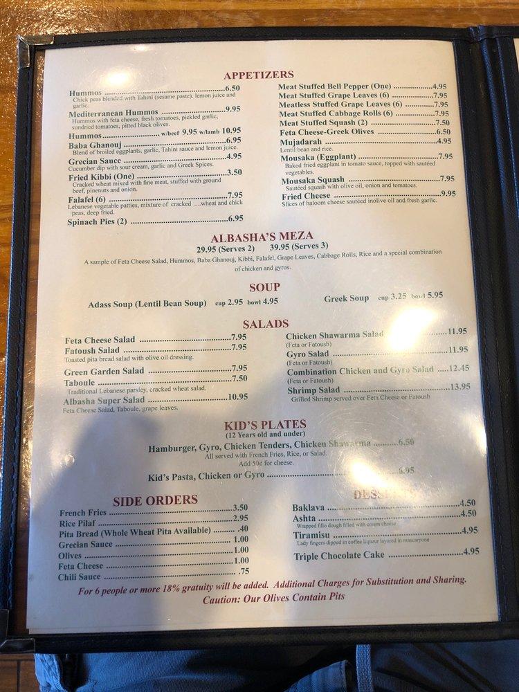 Menu at Albasha Greek & Lebanese cafe -Slidell, Slidell