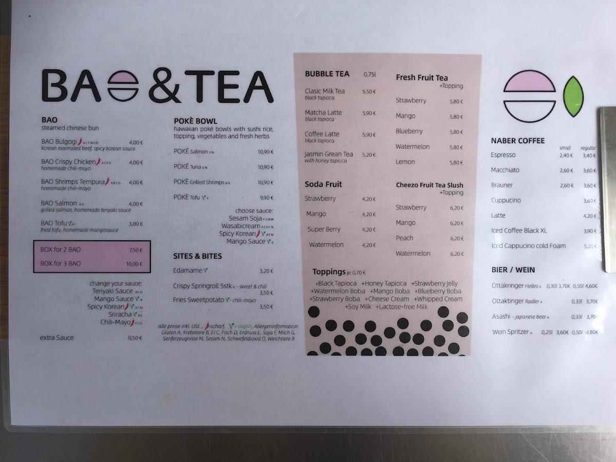Speisekarte von BAO&TEA restaurant, Wien