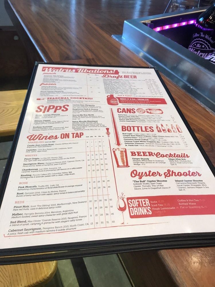 Menu at The Walrus Oyster & Ale House pub & bar, Fort Washington