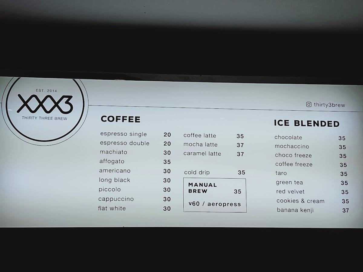 Menu at Thirty Three Brew restaurant, Surabaya, Jl. Opak No.45