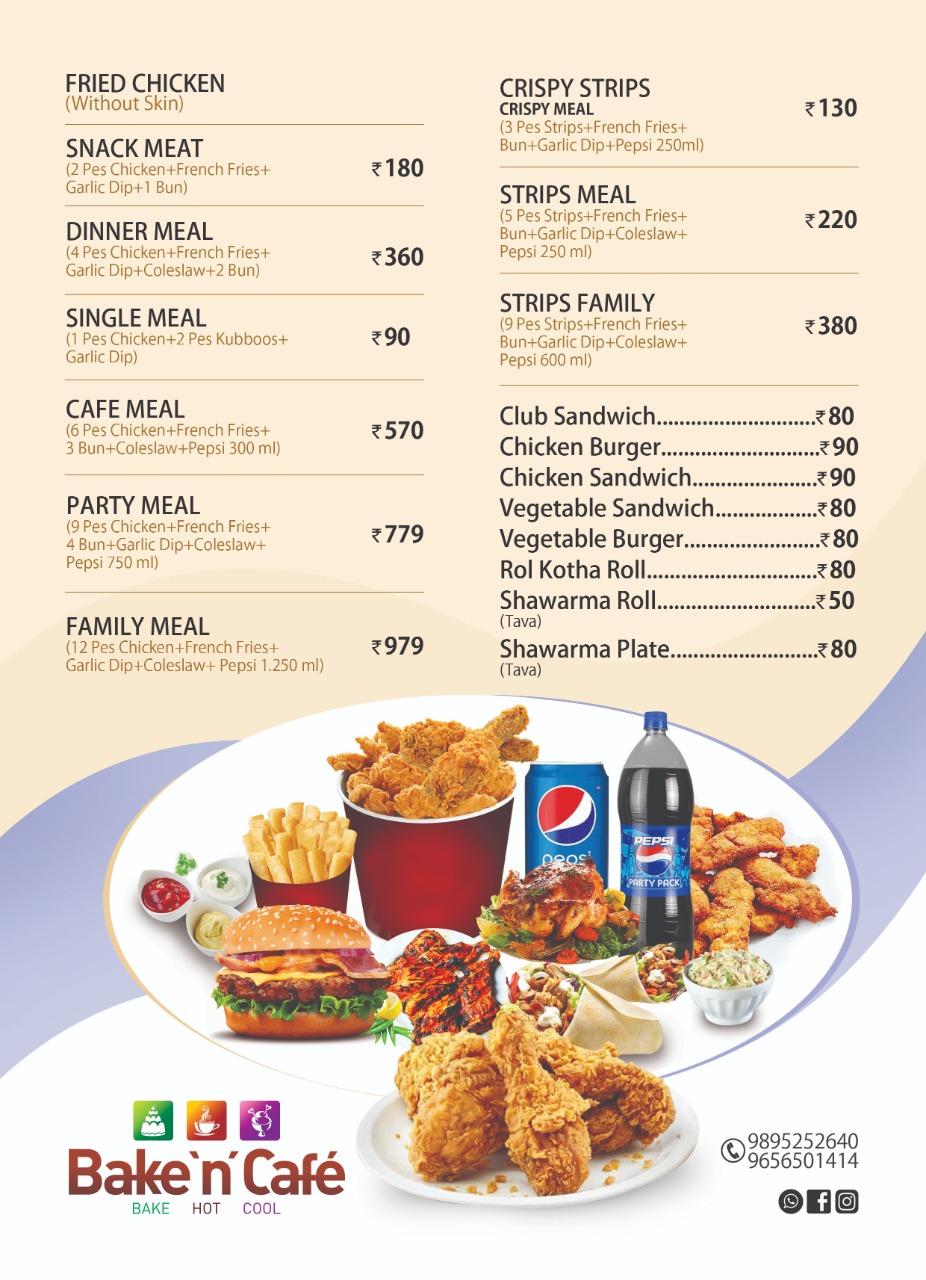 Bake 'n' Cafe menu