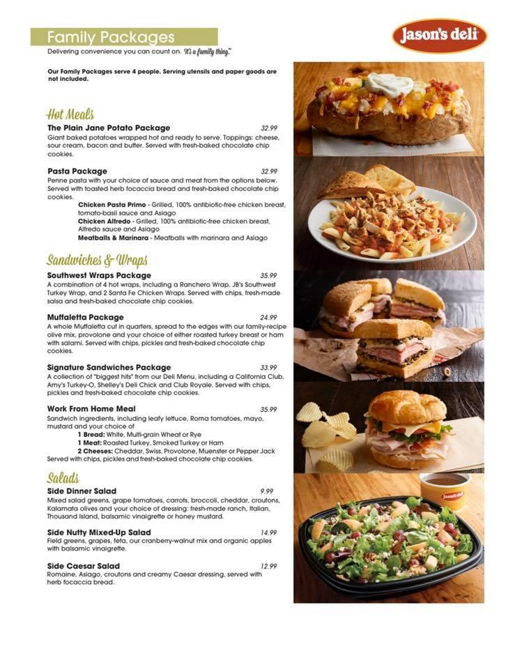 Menu at Jason's Deli restaurant, Olathe