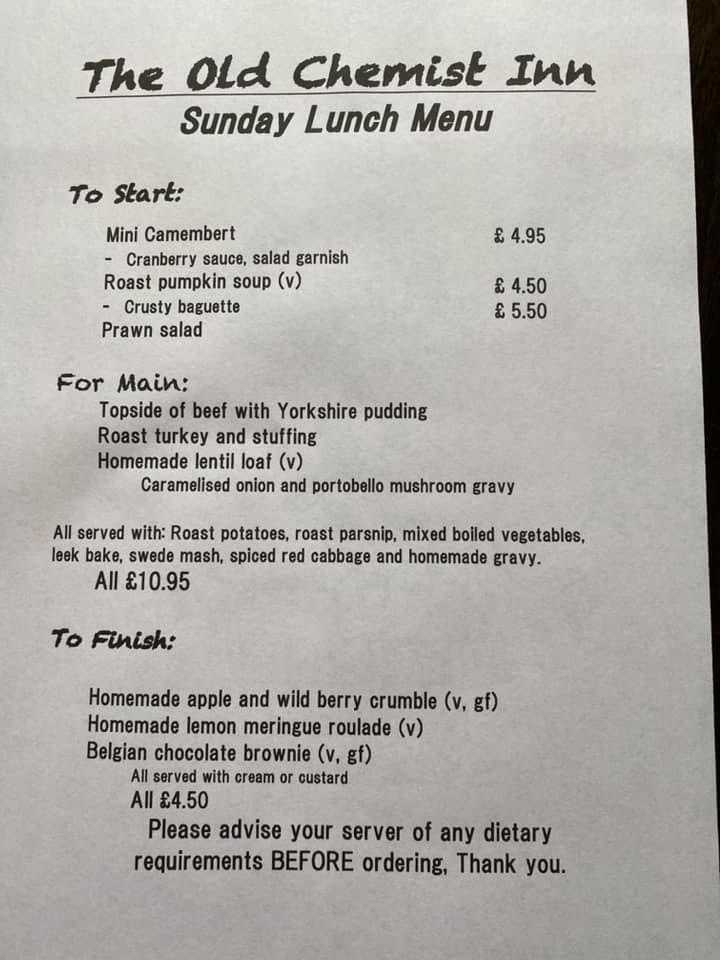 Menu at Old Chemist Inn pub & bar, Saundersfoot