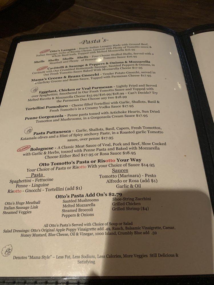 Menu at Otto Tomotto's restaurant, Victor, NY96 200