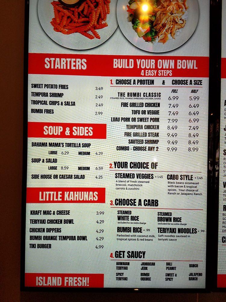 Menu at Rumbi Island Grill restaurant, Riverdale