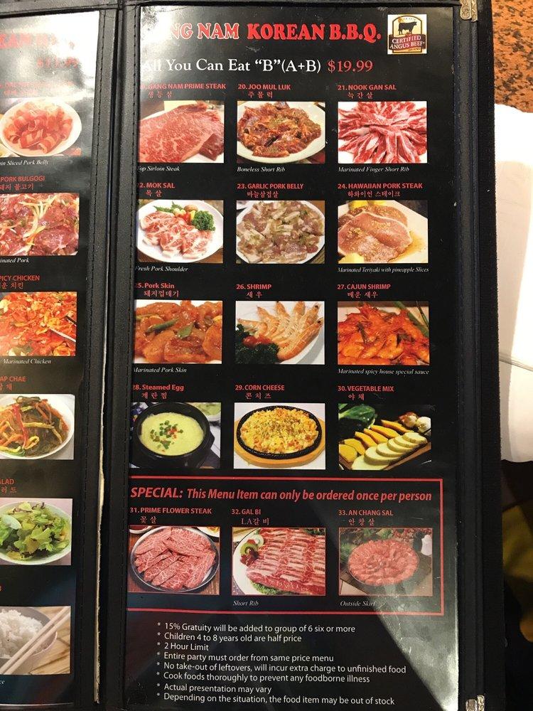 Menu at Gangnam Korean BBQ, Lakewood