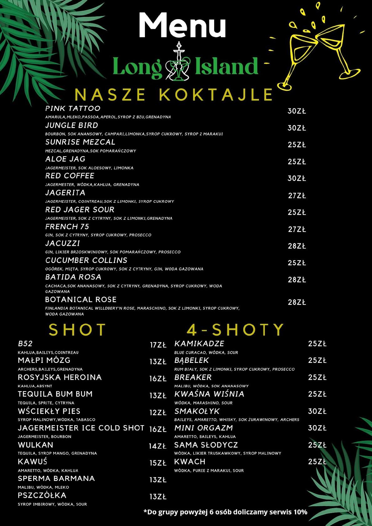 Menu at Long Island Shisha Bar, Sopot
