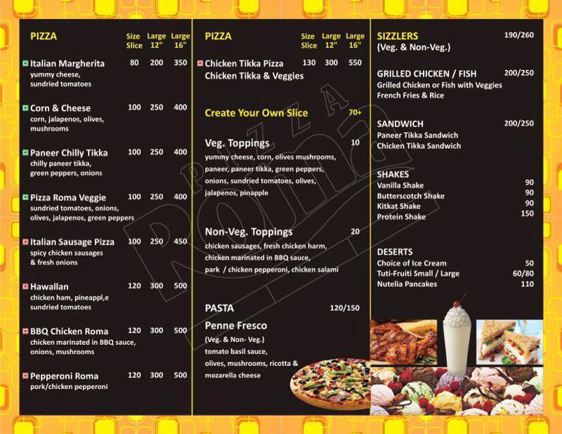 Pizza Roma menu