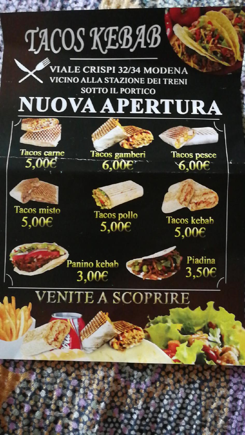 Menu At Tacos Kebab Modena