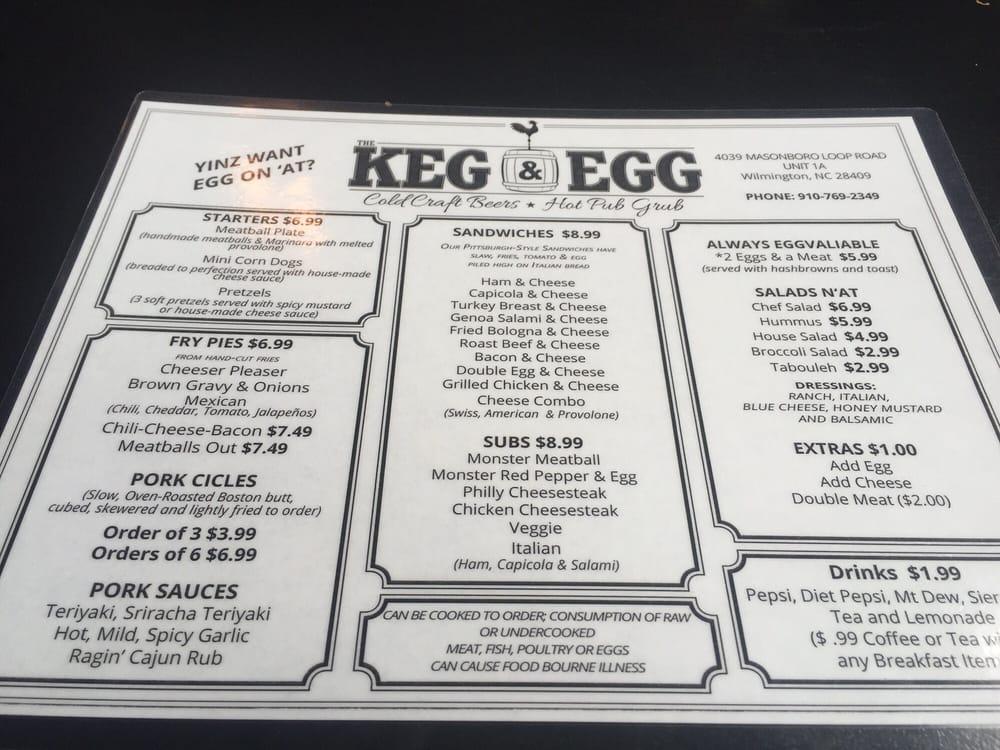 Menu at The Keg and Egg pub & bar, Wilmington