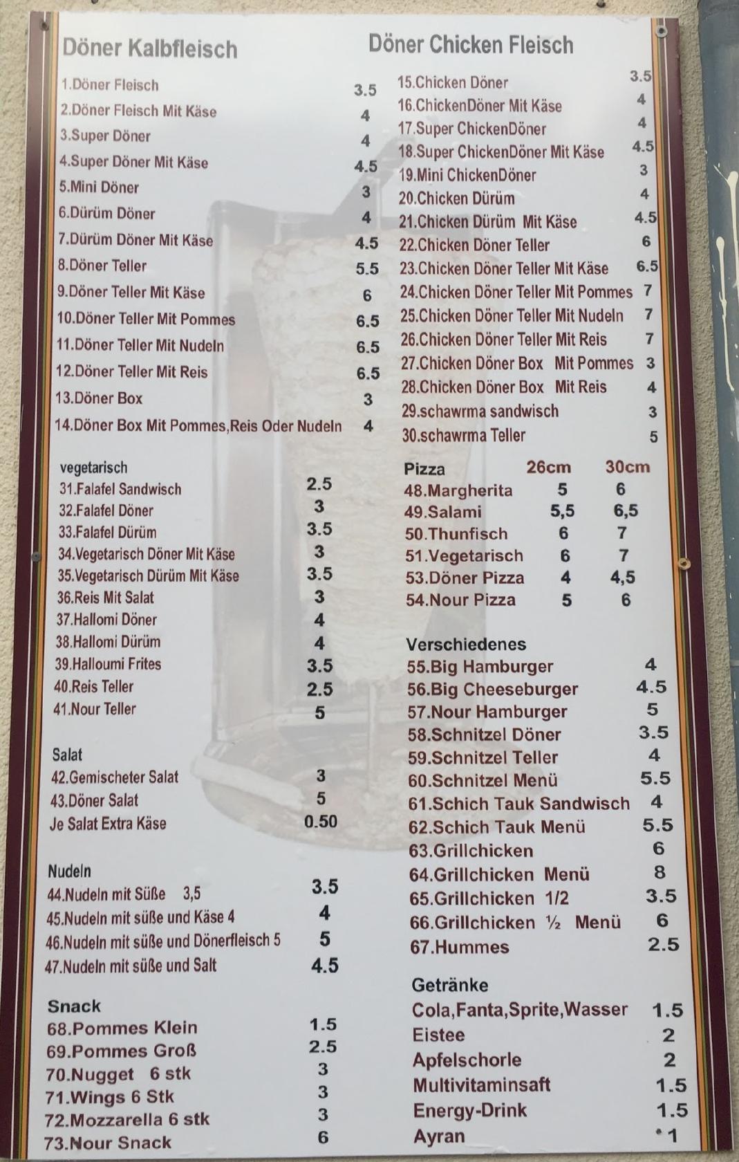 Speisekarte von MC DÖNER restaurant, Chemnitz