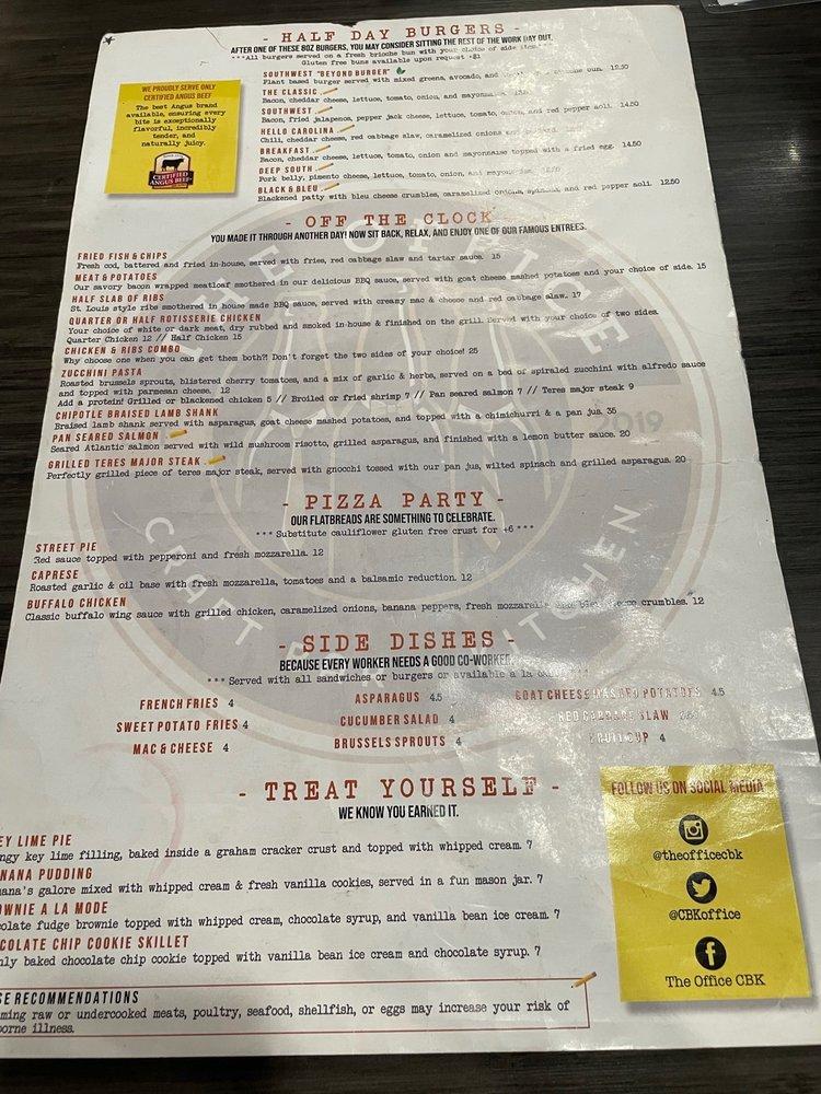 Menu at The Office Craft Bar and Kitchen, Indian Land