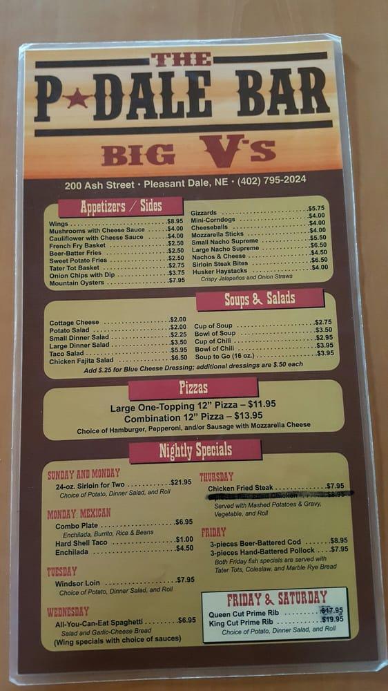Menu at P Dale Pub, Pleasant Dale