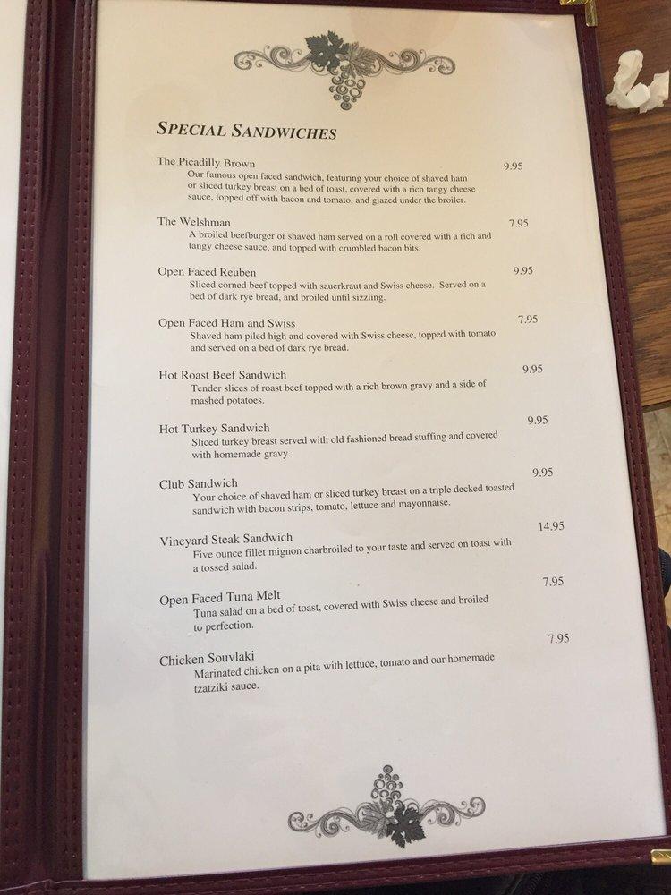 Menu at Bob & Ruth's Vineyard Restaurant, Naples