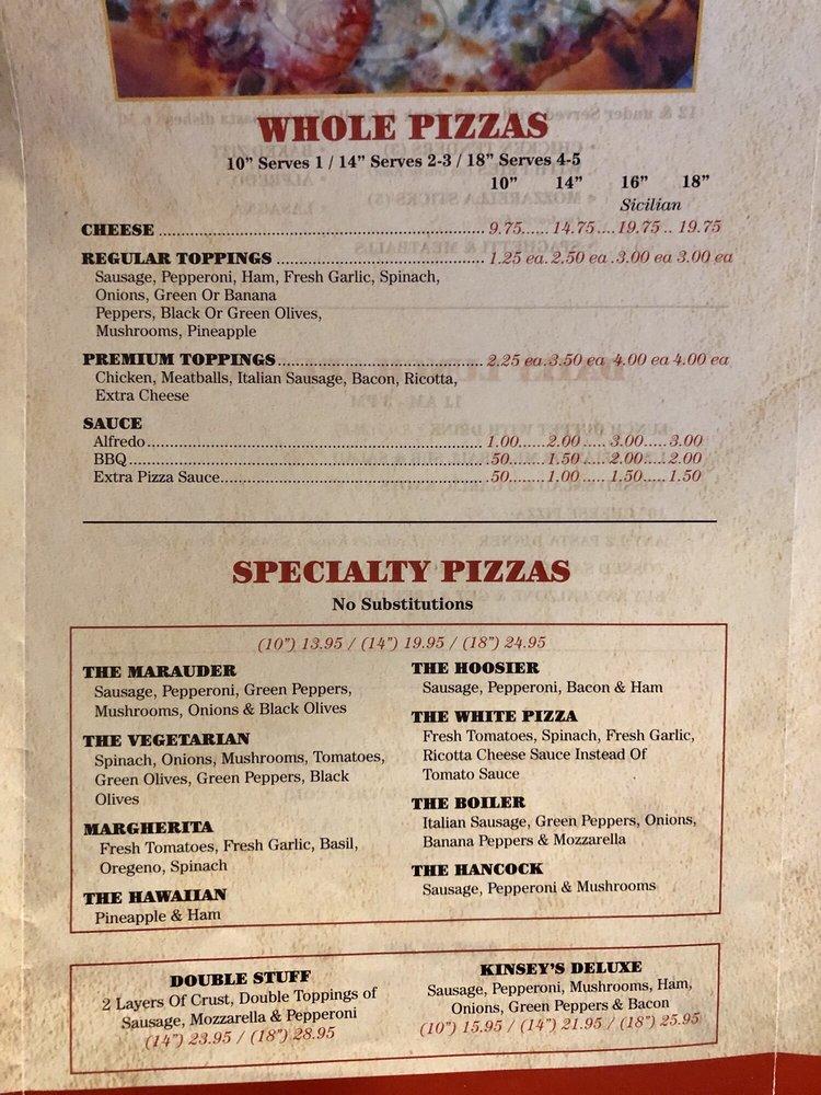 Menu at Kinsey's Italian Cafe, McCordsville