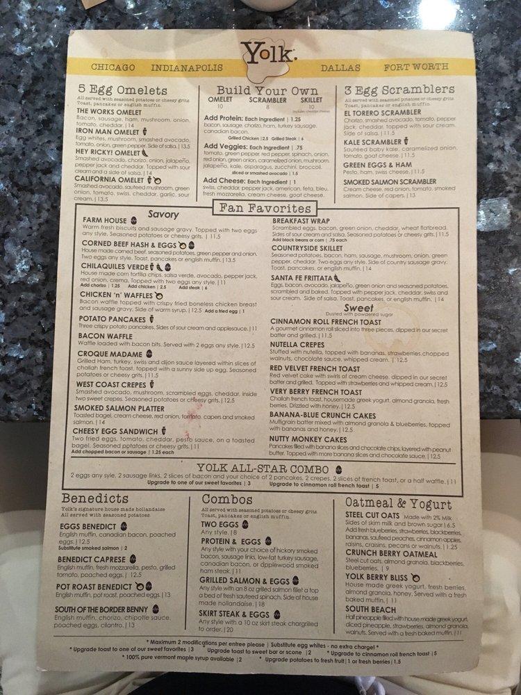Menu at Yolk Sundance Square restaurant, Fort Worth