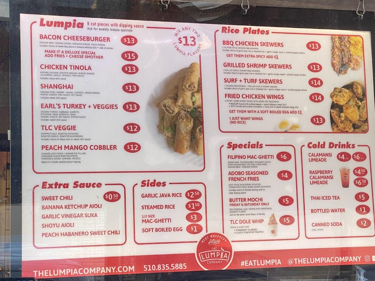 Menu at The Lumpia Company restaurant, Oakland