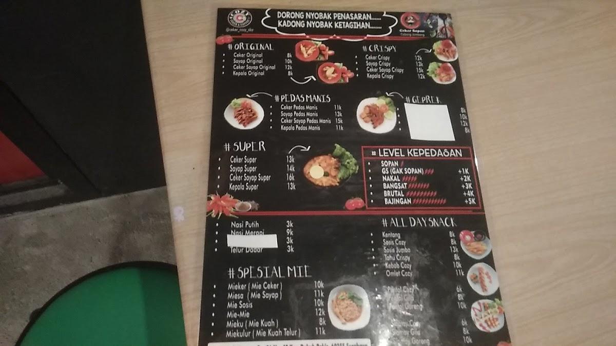 Menu at COZY Ceker&Coffee Surabaya restaurant, Surabaya