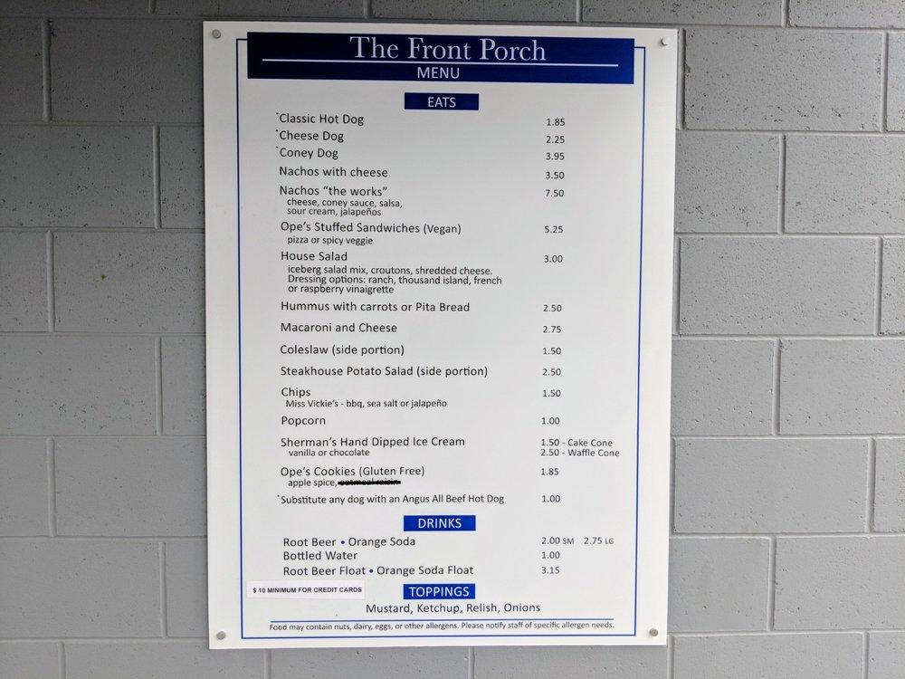 Menu at The Front Porch restaurant, Galesburg