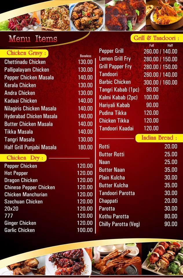 ARAFA Chickenpark Tirupur menu