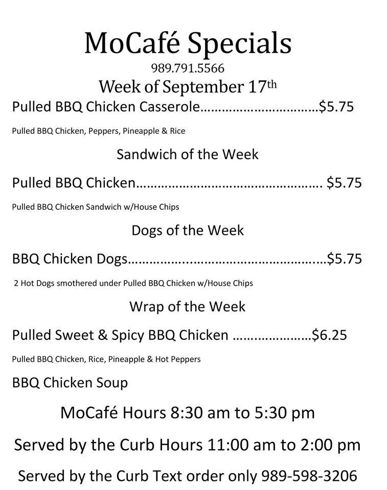 Menu at Mo Cafe, Saginaw
