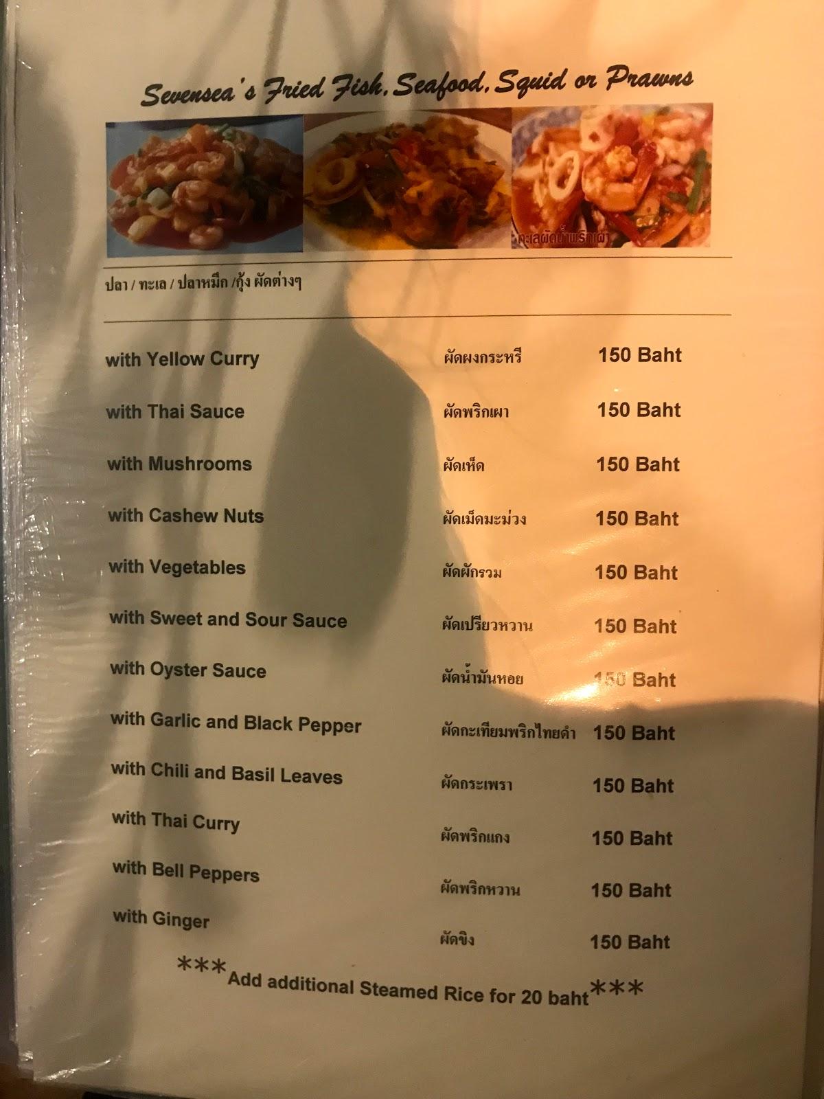 Menu at The Sevenseas Restaurant, Khan Ham