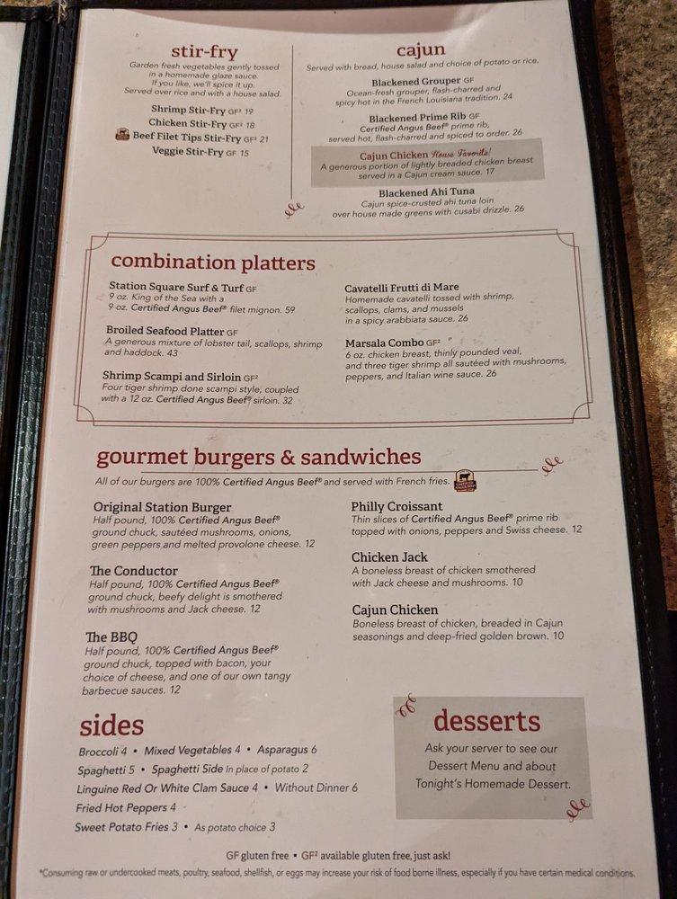 Menu at Station Square restaurant, Youngstown, Belmont Ave