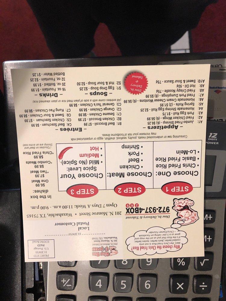 Menu at Rice House Express Waxahachie restaurant, Waxahachie, 508 N Hwy 77