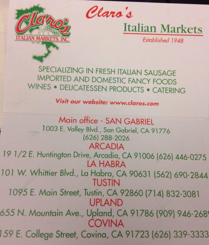 Menu at Claro's Italian Market restaurant, San Gabriel