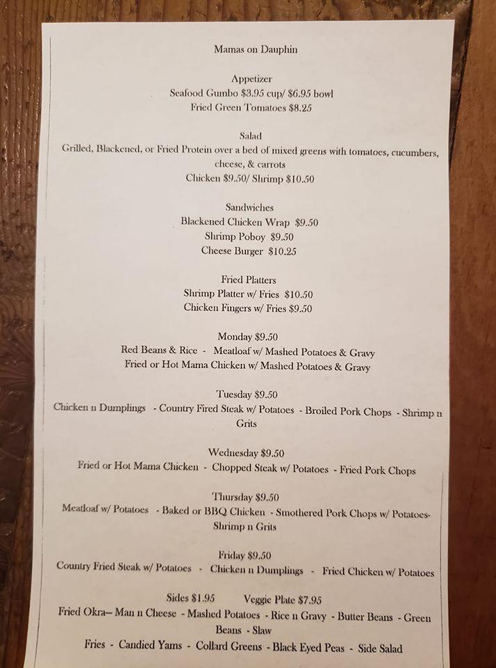 Menu at Mama's On Dauphin restaurant, Mobile