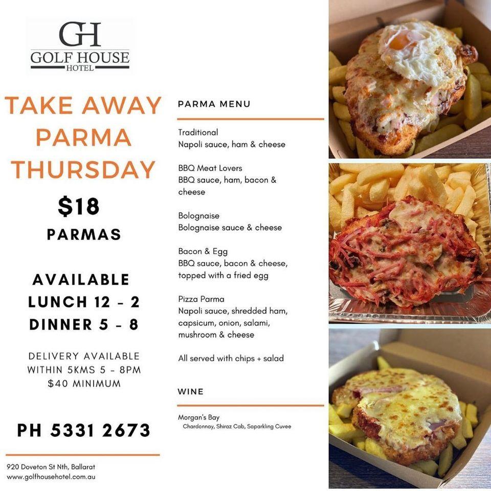 Menu at Golf House Hotel restaurant, Ballarat North