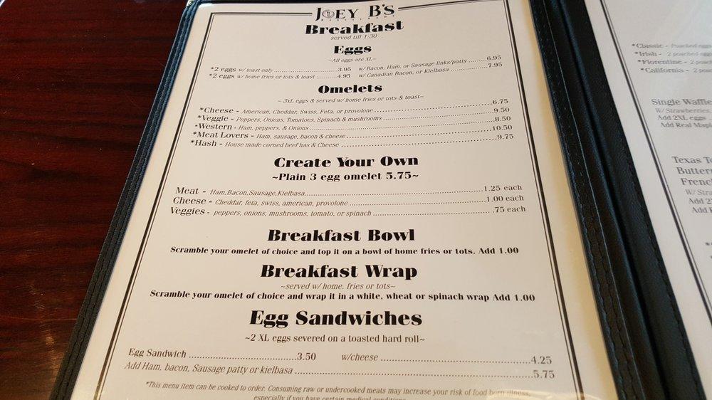 Menu at Joey B's Restaurant, Berlin